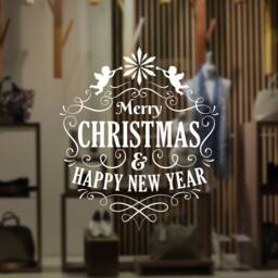 Merry Christmas & Happy New Year Window Decal, Wall Vinyl Sticker, Shop Sign, Display, Seasonal Decoration, Angels - thumbnail 3