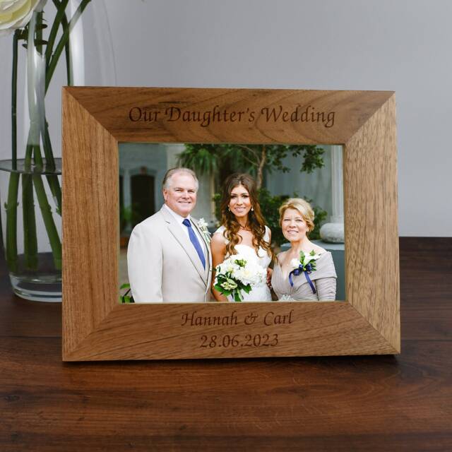 Personalised Our Daughters Wedding Wooden Photo Frame 6x4 5x7 Engraved Gift For Parents Mother Father Of Bride Groom Thank You Keepsake - image 1