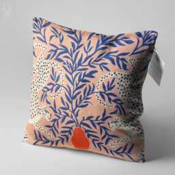 Ethnic Pink & Blue Cushion, Double Cheetahs in Leaves, Sided Pillow On The Soft Velvet With Multi Sizes, Cover Or Filling - thumbnail 3