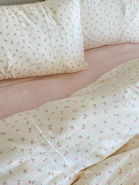 Coquette Pink Floral Duvet Cover & 2 Pillowcases, Twin/Full/Queen/King Double Gauze Cotton - image 1