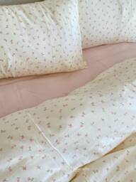 Coquette Pink Floral Duvet Cover & 2 Pillowcases, Twin/Full/Queen/King Double Gauze Cotton