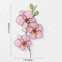 Stained Glass Orchid Flower Wall Hanging Blooms On The Stem Decor Floral Centerpiece Botanical Art Housewarming Gift Faux - thumbnail 2