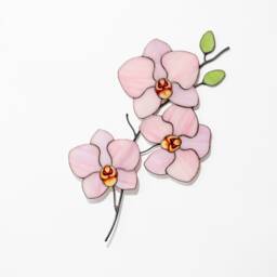 Stained Glass Orchid Flower Wall Hanging Blooms On The Stem Decor Floral Centerpiece Botanical Art Housewarming Gift Faux - thumbnail 4