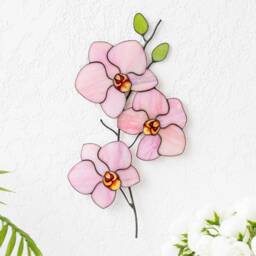 Stained Glass Orchid Flower Wall Hanging Blooms On The Stem Decor Floral Centerpiece Botanical Art Housewarming Gift Faux - thumbnail 3
