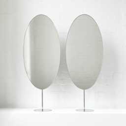 Set Of 2 Ovalis Countertop Mirrors With Modern Stainless Steel Frame - thumbnail 1