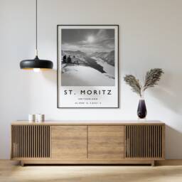 st Moritz Ski Print Switzerland Travel Poster, Black & White - thumbnail 1