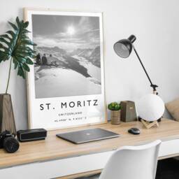 st Moritz Ski Print Switzerland Travel Poster, Black & White - thumbnail 2