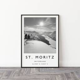 st Moritz Ski Print Switzerland Travel Poster, Black & White - thumbnail 3