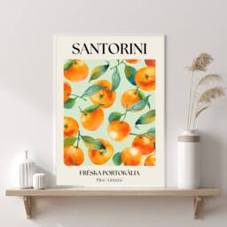Santorini Print, Citrus Orange Fruit Modern Art, Kitchen Wall Home Decor, Prints - thumbnail 1