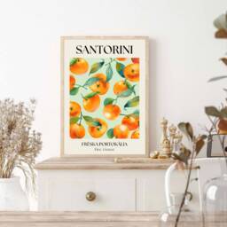 Santorini Print, Citrus Orange Fruit Modern Art, Kitchen Wall Home Decor, Prints - thumbnail 2