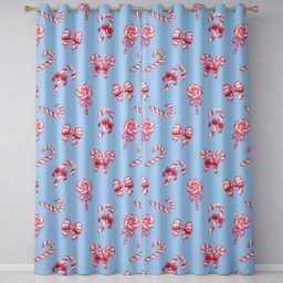 Cute Candy Cane Bows Light Blue Background Seamless Pattern Readymade Eyelet Ring Top Thermal 100% Blackout Curtains - thumbnail 2