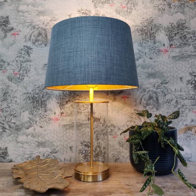 Duck Egg Blue French Drum Lampshade With Gold Lining - image 1