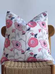 Floral Block Print Pillow Cover Pink Botanical Farmhouse Decor - thumbnail 1