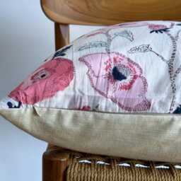 Floral Block Print Pillow Cover Pink Botanical Farmhouse Decor - thumbnail 3