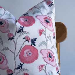 Floral Block Print Pillow Cover Pink Botanical Farmhouse Decor - thumbnail 2
