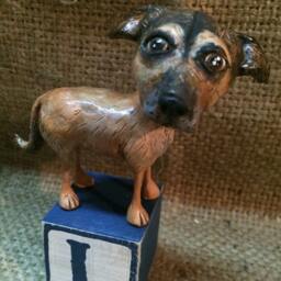 Custom Dog Sculpture Art Memorial Clay Folk Pet Portrait - thumbnail 2