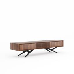 Walnut Mid Century Modern Tv Stand, Slatted Door Lowboard - thumbnail 3
