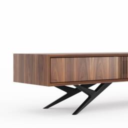 Walnut Mid Century Modern Tv Stand, Slatted Door Lowboard - thumbnail 4