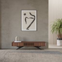Walnut Mid Century Modern Tv Stand, Slatted Door Lowboard - thumbnail 1