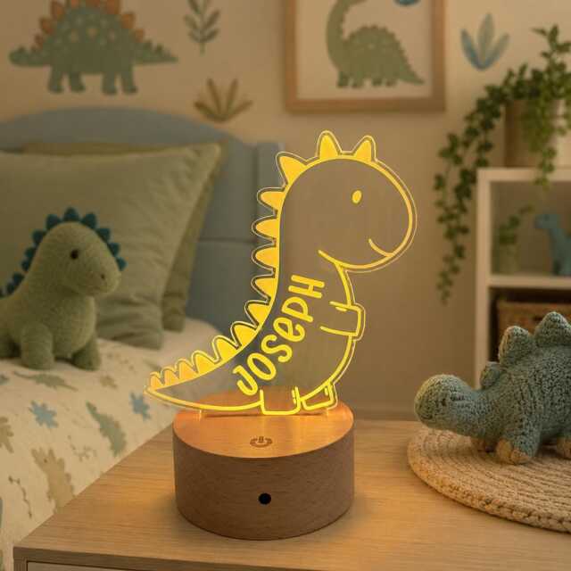 Personalised Dinosaur Night Light - Custom Name Kids Lamp Nursery Led Colour Changing Baby Room Decor Gift - image 1