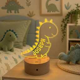 Personalised Dinosaur Night Light - Custom Name Kids Lamp Nursery Led Colour Changing Baby Room Decor Gift