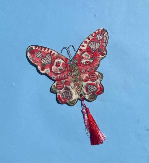 Large Strawberry Ceramic Butterfly Wall Art - image 1