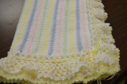 Pastel Stripes Crocheted Baby Blanket With Lacey Ruffles