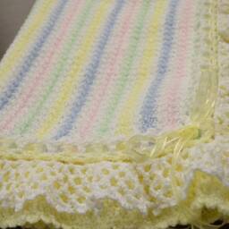 Pastel Stripes Crocheted Baby Blanket With Lacey Ruffles - thumbnail 2