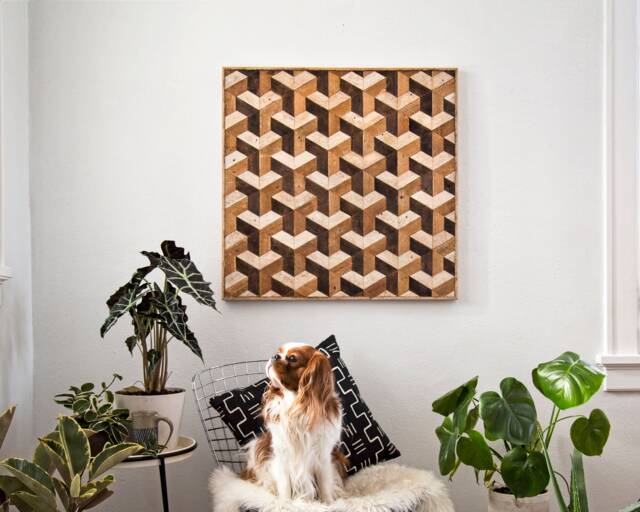 Reclaimed Wood Wall Art - Tessellation Decor Design Lath Pattern Geometric