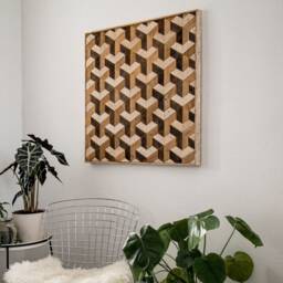 Reclaimed Wood Wall Art - Tessellation Decor Design Lath Pattern Geometric - thumbnail 3