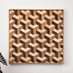 Reclaimed Wood Wall Art - Tessellation Decor Design Lath Pattern Geometric - thumbnail 2