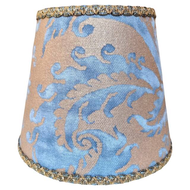 Clip On Lamp Shade Fortuny Fabric Blue & Silvery Gold Demedici Pattern Chandelier Lampshade - Made in Italy - image 1