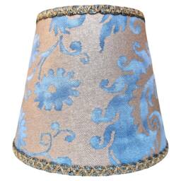 Clip On Lamp Shade Fortuny Fabric Blue & Silvery Gold Demedici Pattern Chandelier Lampshade - Made in Italy - thumbnail 2