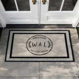 Warmly Welcome Guests With A To Our Home Custom Doormat - Wreath Family Mat For Your Doorway All Weather Initial Rug - thumbnail 3