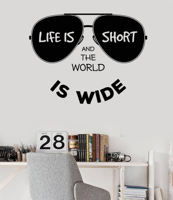 Wall Vinyl Decal Life Is Short & The World Wide Living Room House Decor - 2528Dz - image 1