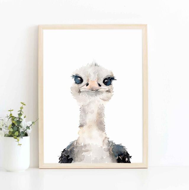 Watercolor Ostrich Print Hand-Signed Savanna Nursery Art - image 1
