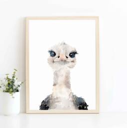 Watercolor Ostrich Print Hand-Signed Savanna Nursery Art - thumbnail 1