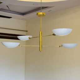 Mid Century Polished Brass 4-Light Sputnik Chandelier - thumbnail 3