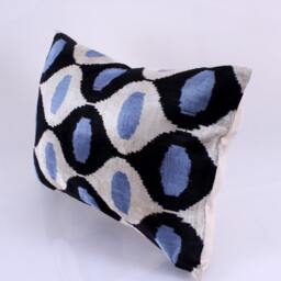 Ikat Velvet Pillow Cover, Handmade Cushion, Decorative Throw Pillow, Boho Cushion Turkish Home Decor - thumbnail 3