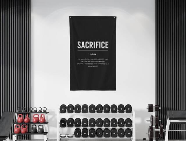 Sacrifice Definition Flag - Motivational Gym Banner, Office Wall Art, Inspirational Decor, Achieve Goals, Fitness Mindset, Success Motivator - image 1