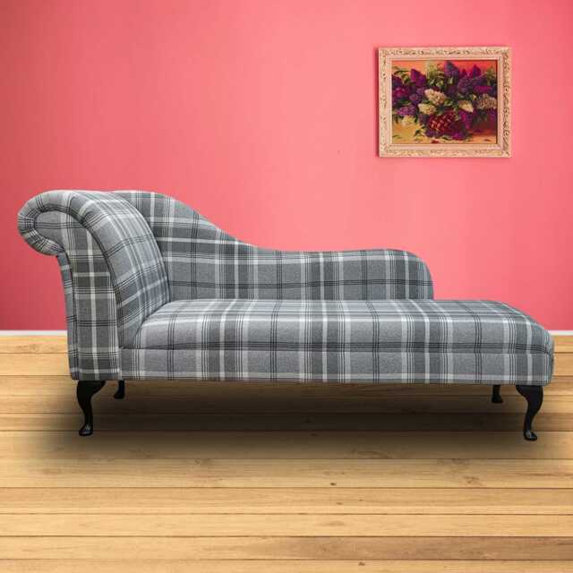 Handmade Grey Wool Tartan Large Chaise Longue Indoor Lounger, British Made - image 1