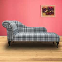 Handmade Grey Wool Tartan Large Chaise Longue Indoor Lounger, British Made