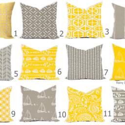 Outdoor Pillow Pillows Or Indoor Custom Cover - Yellow Citrus Gray Oyster White Nautical Modern Geometric Tribal 18x18, 16x16 - thumbnail 2