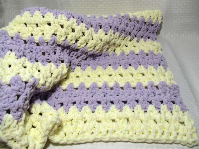 Crochet Baby Blanket Purple & Vanilla Chenille Blanket, Girl For - image 1