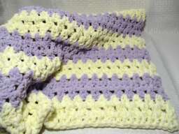 Crochet Baby Blanket Purple & Vanilla Chenille Blanket, Girl For - thumbnail 1