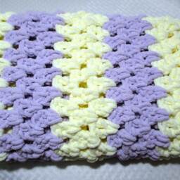 Crochet Baby Blanket Purple & Vanilla Chenille Blanket, Girl For - thumbnail 2