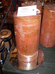 Luxury Orange & Cinnamon Marbled Beautifully Scented English Christmas Pillar Candle & Mirror Plate From Cornwall