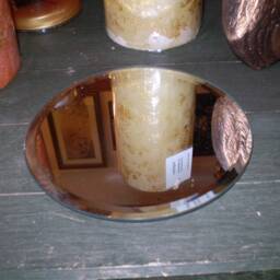 Luxury Orange & Cinnamon Marbled Beautifully Scented English Christmas Pillar Candle & Mirror Plate From Cornwall - thumbnail 2
