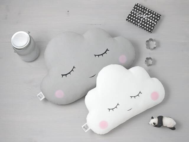 Cloud Nursery Decor, Baby Pillows, Boy & Girl Birthday Gift Gray With White Infant Throw Cushion Kids Playroom Sky Shaped Plush Toy Custom - image 1