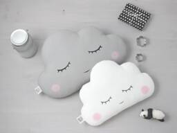 Cloud Nursery Decor, Baby Pillows, Boy & Girl Birthday Gift Gray With White Infant Throw Cushion Kids Playroom Sky Shaped Plush Toy Custom - thumbnail 1
